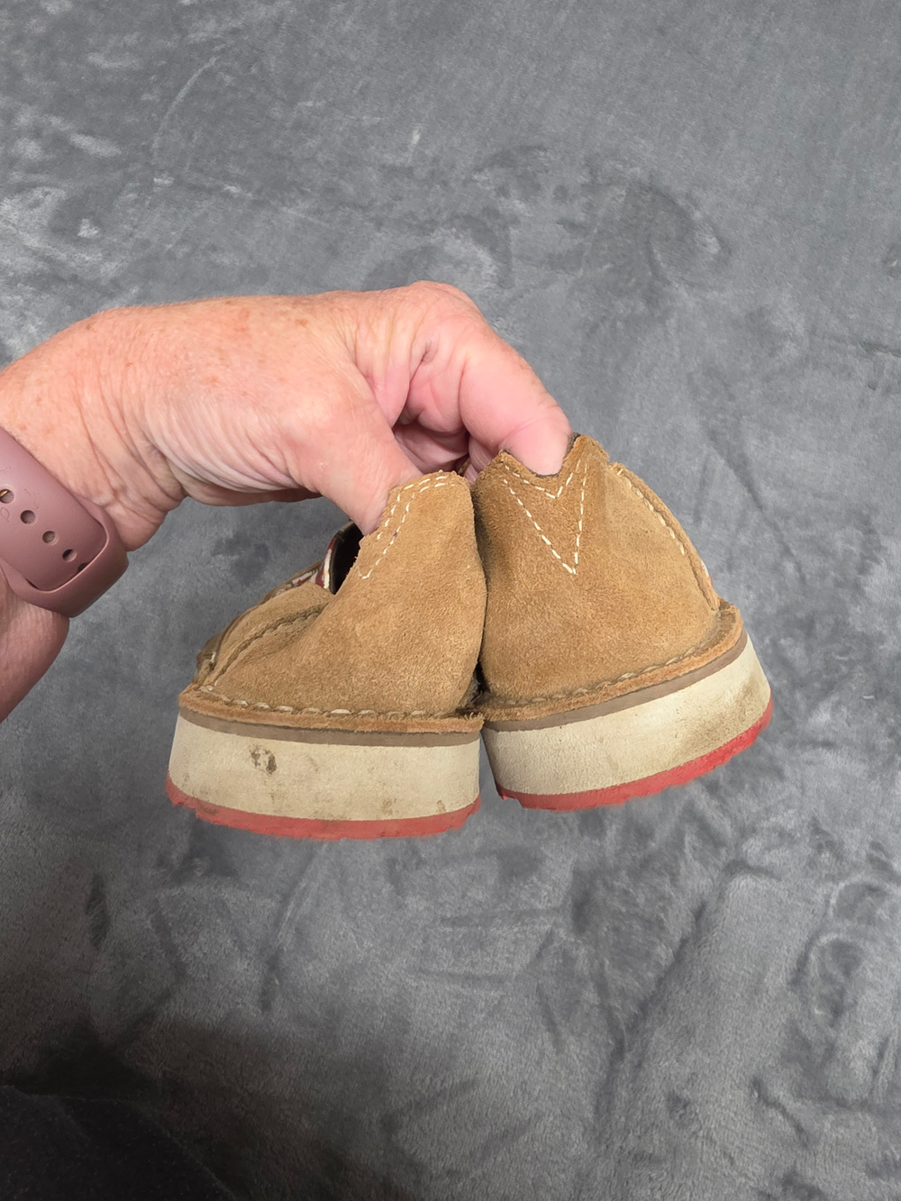 Ariat Handwoven Pattern Slip On Shoes Tan Suede Red Sole - Picture 3 of 5